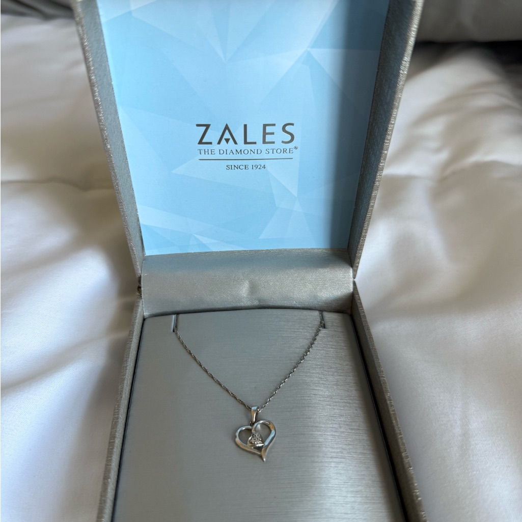 Zales Silver Open Heart Pendant Necklace With Center Stone